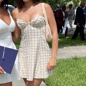 Zara Beige and White Checkered Dress